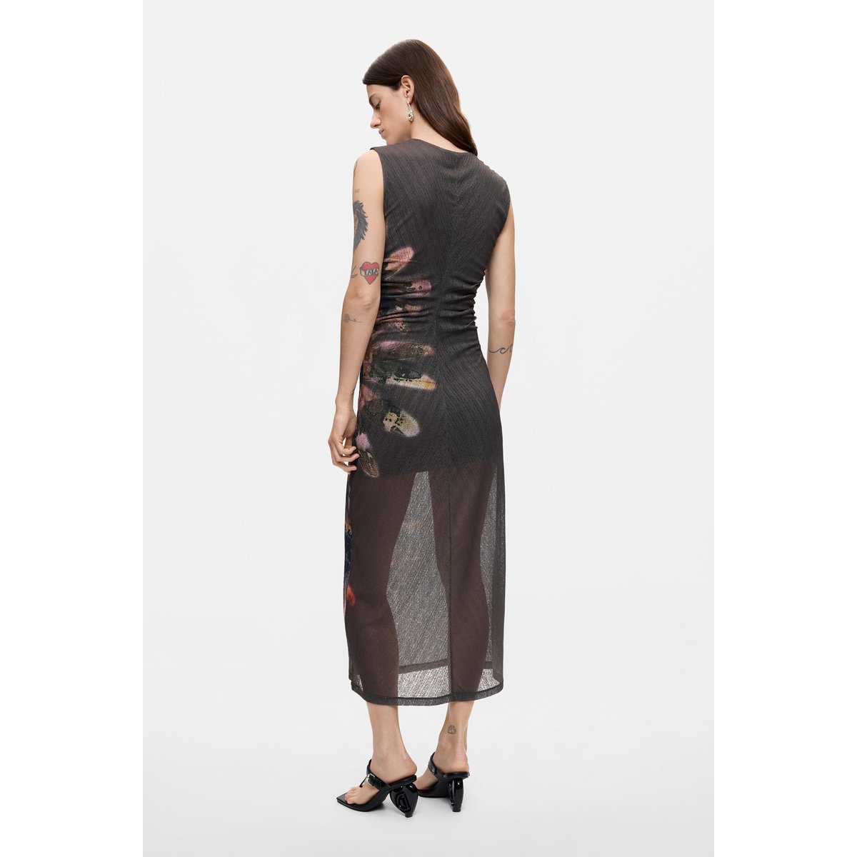 Robe imprimée à fleurs noir, DESIGUAL