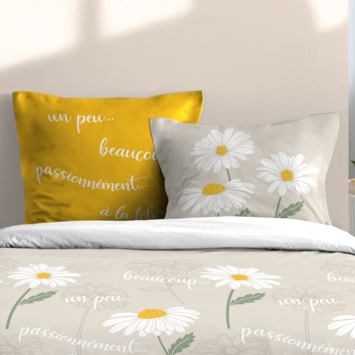 Housse de couette 240x220 finition rabat + 2 taies coton 57 fils beige, DECORATIE