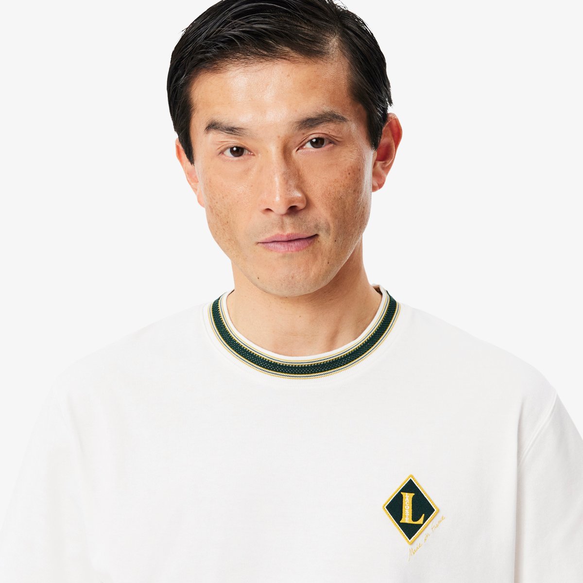 T-shirt fabriqué en France rayures badge blanc-70v, LACOSTE