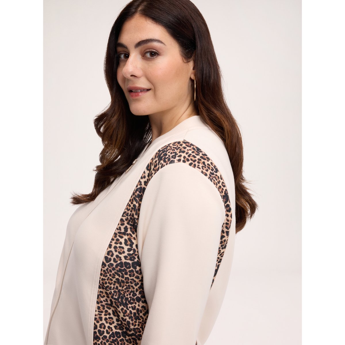 Sweat ouvert avec inserts animaliers beige, FIORELLA RUBINO
