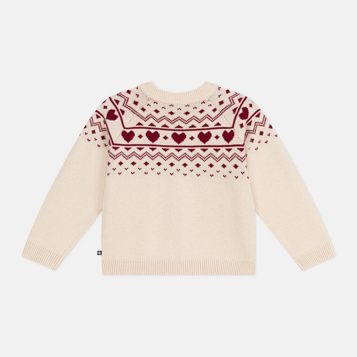 Cardigan en laine et coton, motif jacquard ecru, PETIT BATEAU