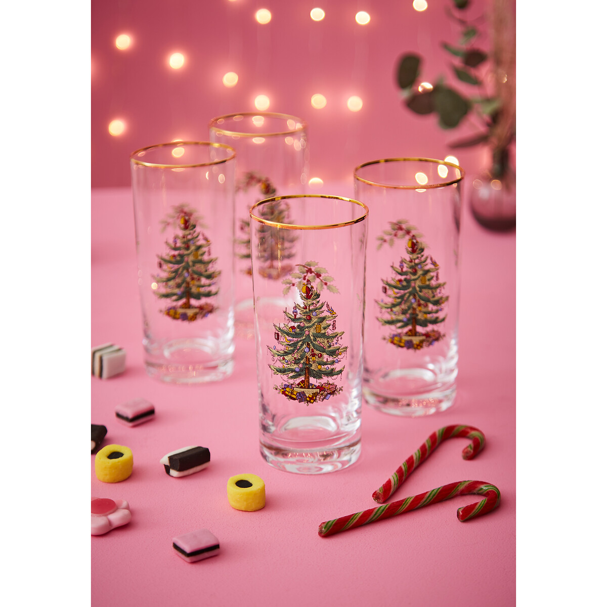Set of 4 Christmas Tree Hiball Glasses transparent, SPODE