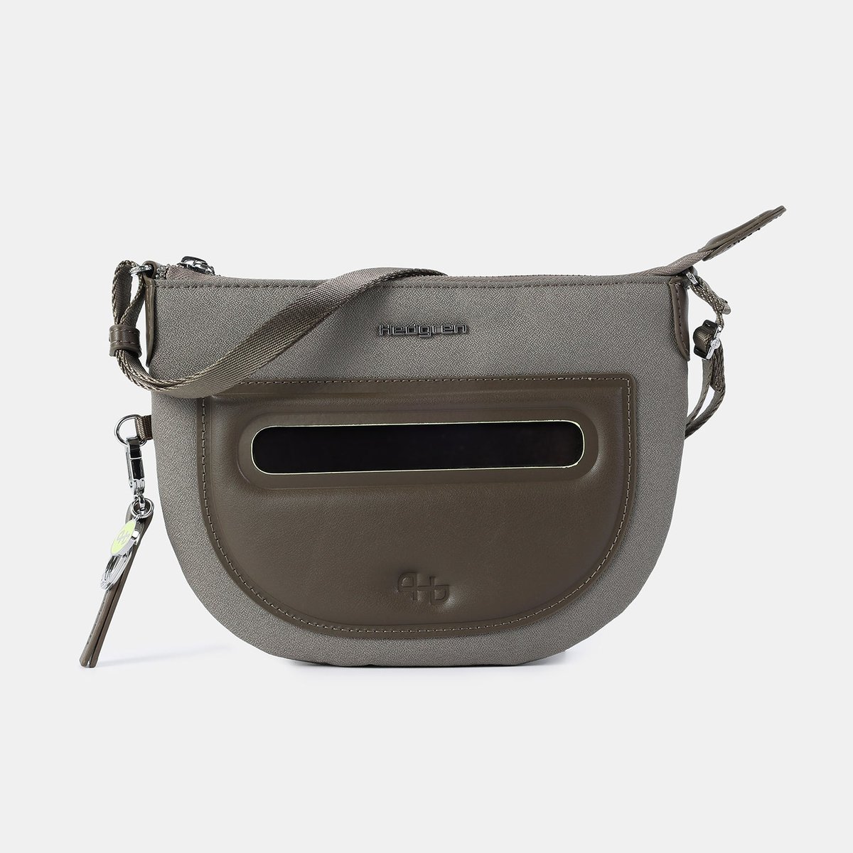 Sac bandoulière demi-lune compact sécurisé vintage taupe, HEDGREN