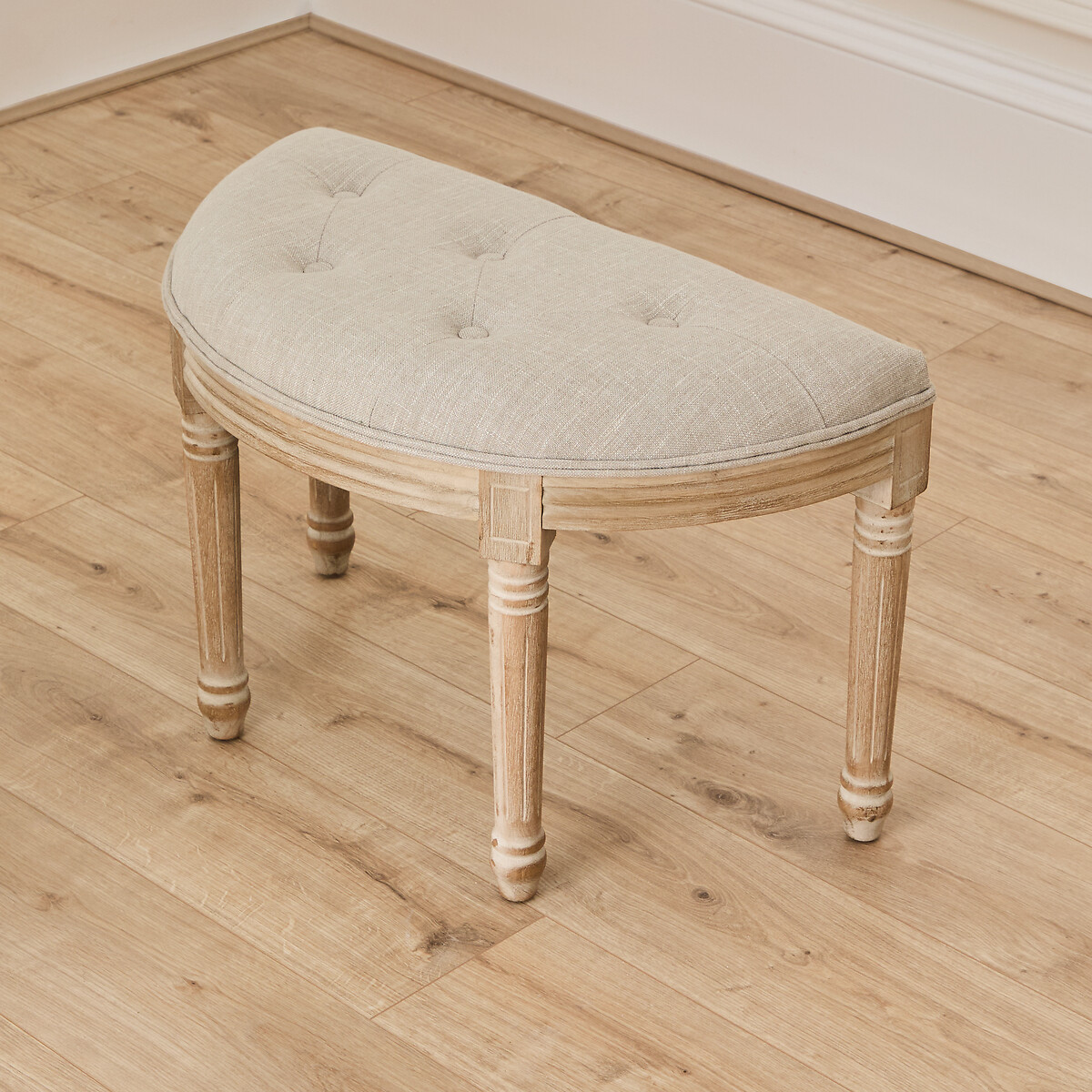 Claudette French-Vintage Linen Curved Footstool linen, VOYAGE MAISON