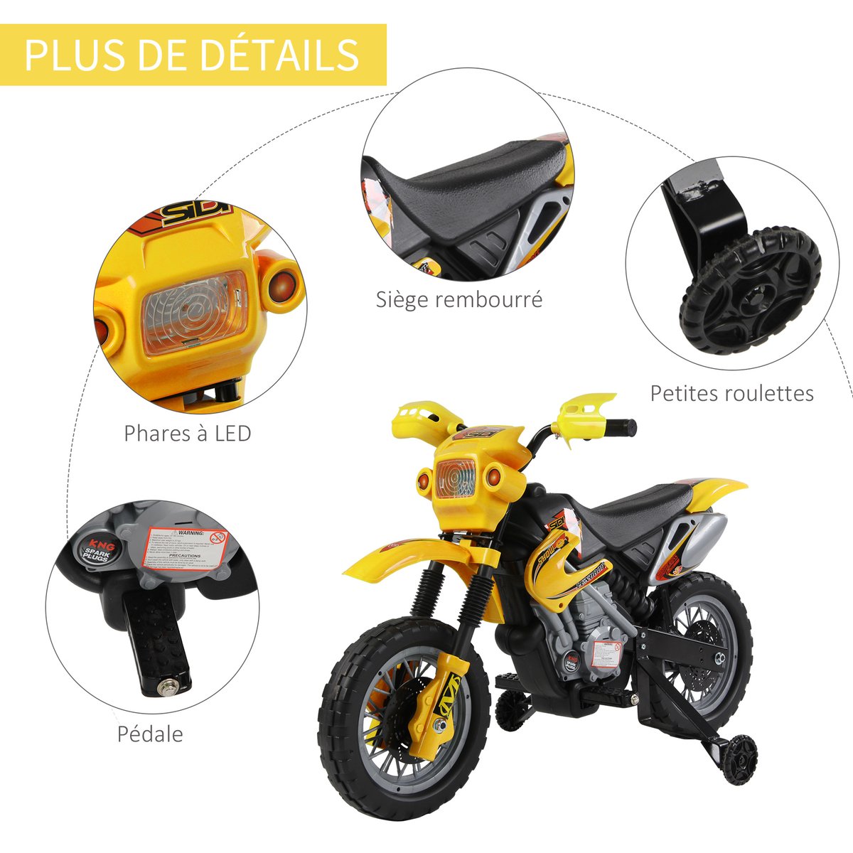 Moto électrique à conducteur assis Plastique jaune, HOMCOM