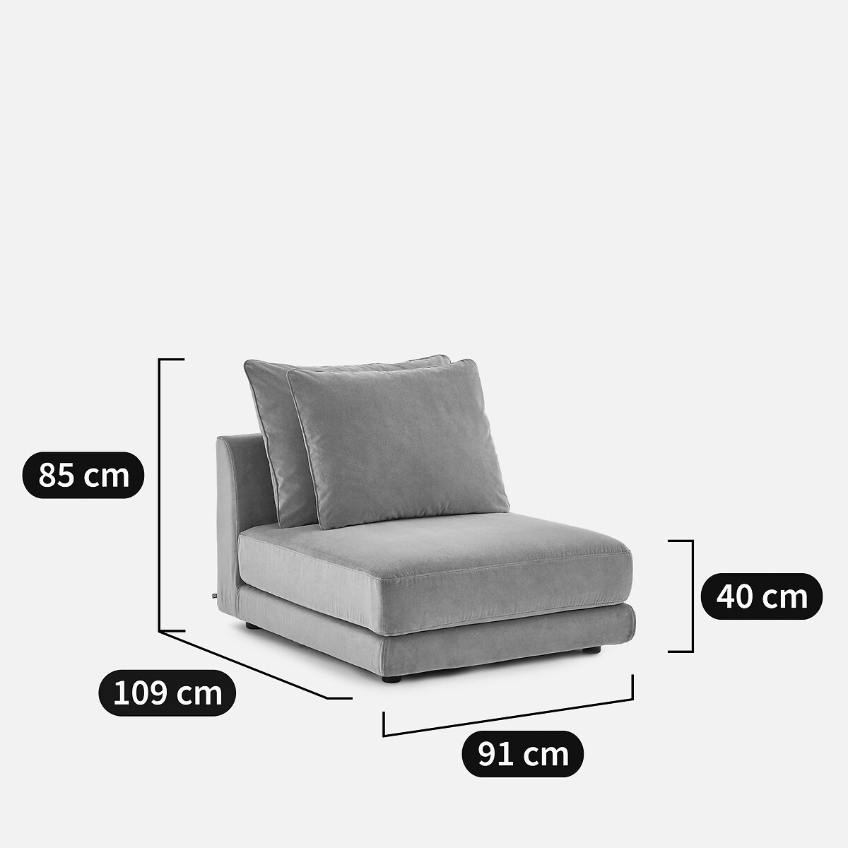 Chauffeuse modulable en velours stonewashed, TIBERIO gris shiitaké, AM.PM