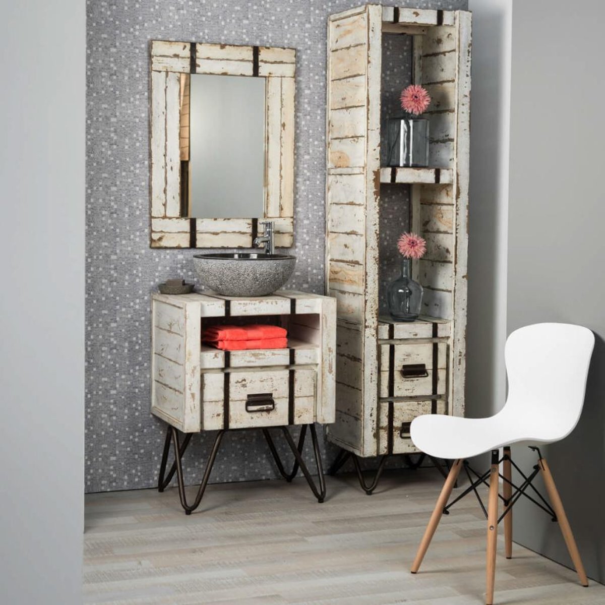 Meuble en mindi rectangle 60 cm LOFT blanc, WANDA COLLECTION