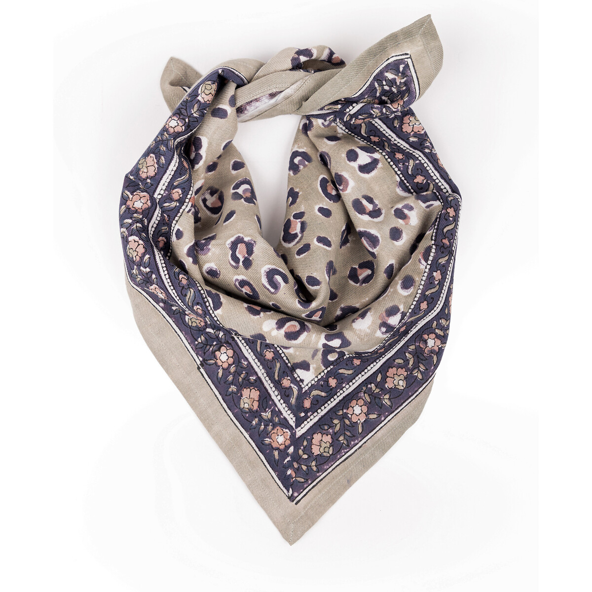 Petit foulard coton Bengal Tilleul imprimé gris, BINDI ATELIER