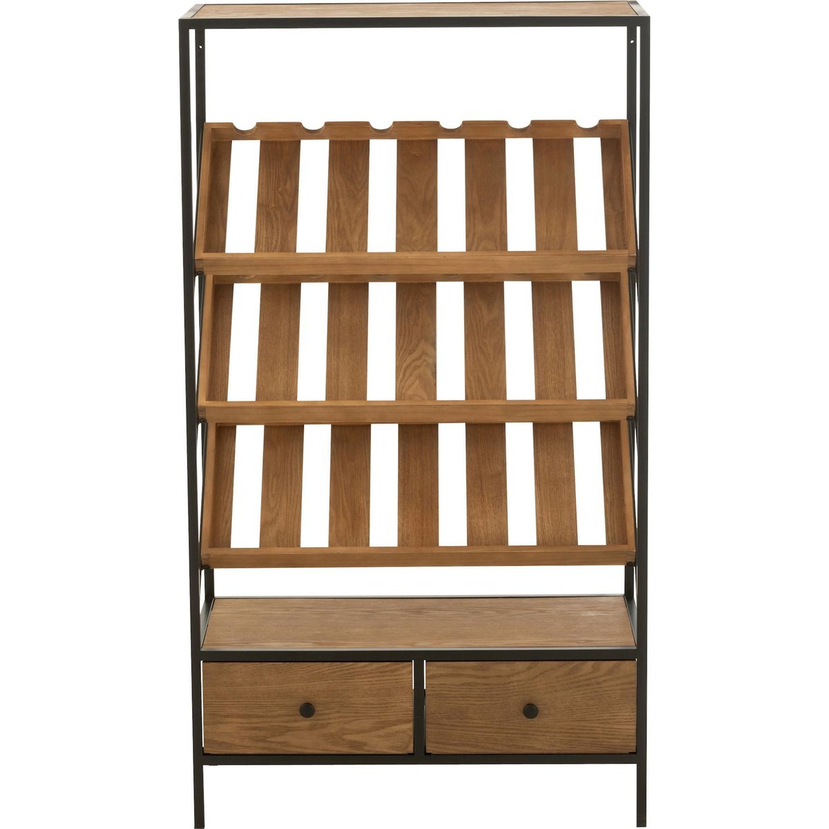 Meuble bar rectangulaire en bois pour rangement bouteilles bois naturel et noir mat, RECOLLECTION