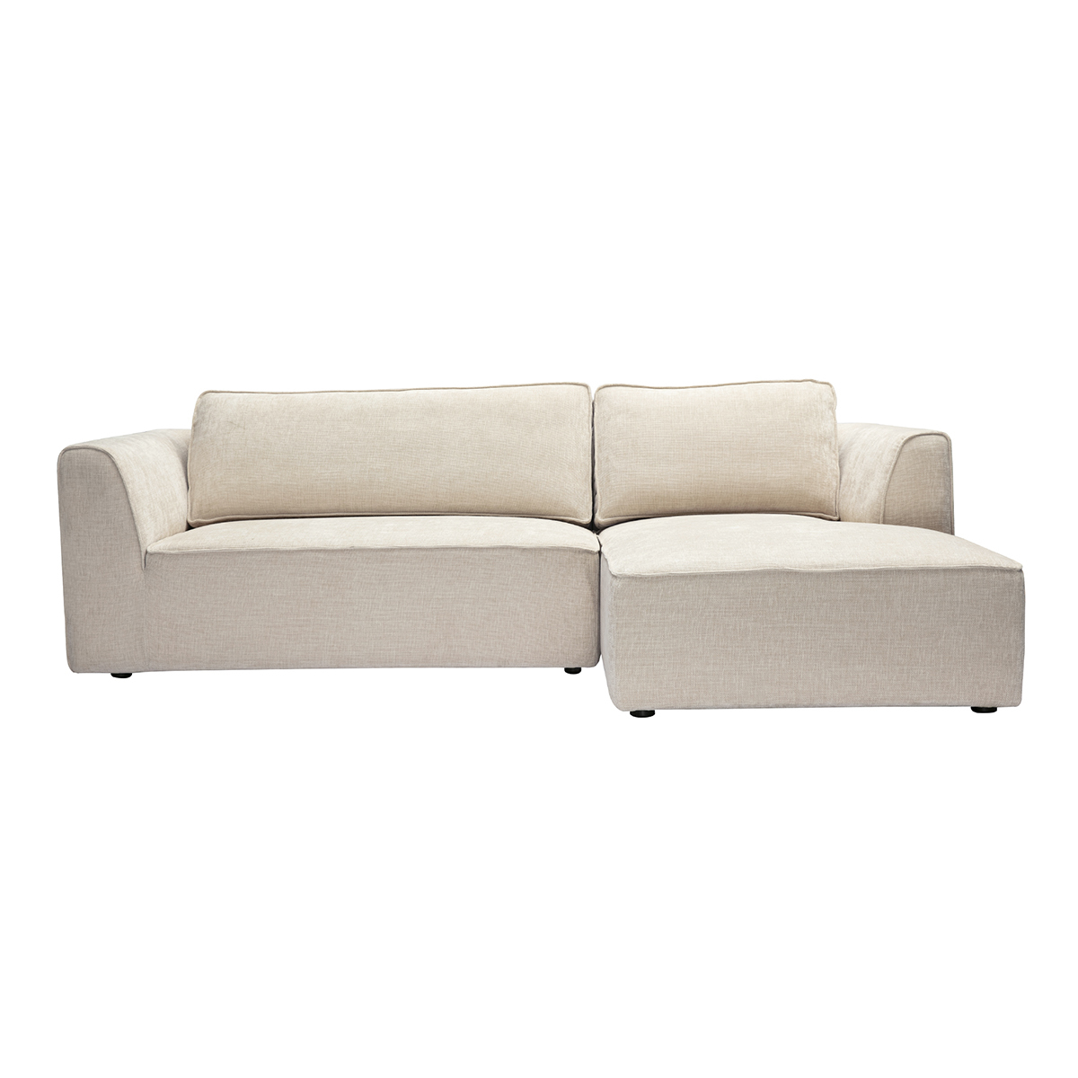 Canapé d'angle droit design en tissu effet velours texturé terre brûlée 3 places GRAMMY beige, MILIBOO