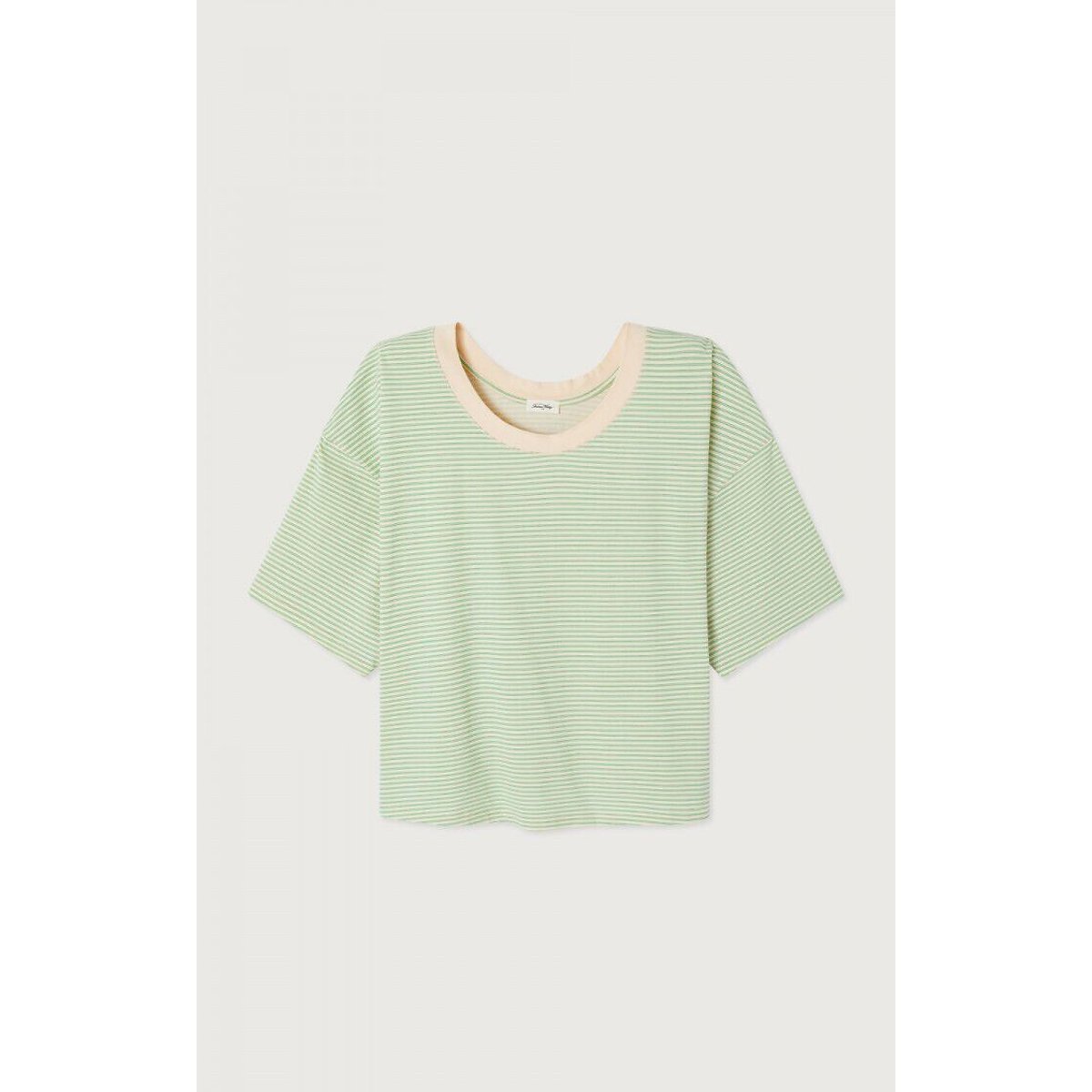 T-shirt col bateau ample à manches courtes rayé, GIXY rayé vert/écru, AMERICAN VINTAGE