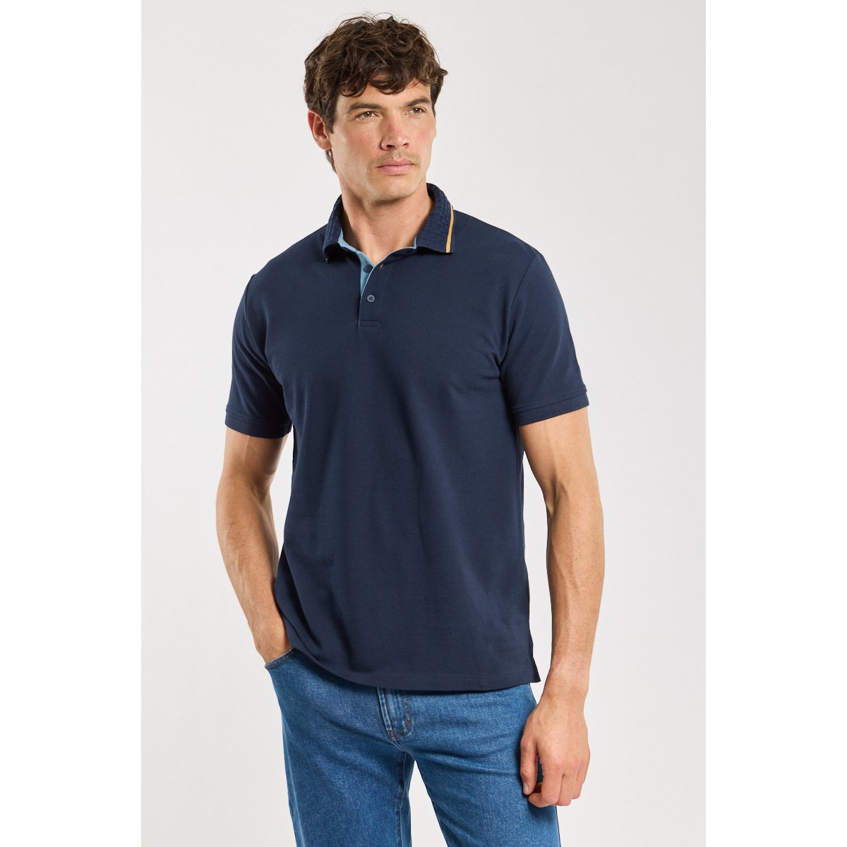 Polo uni Bérac - coton piqué marine deep/blue heaven/fa, GUY DE BERAC