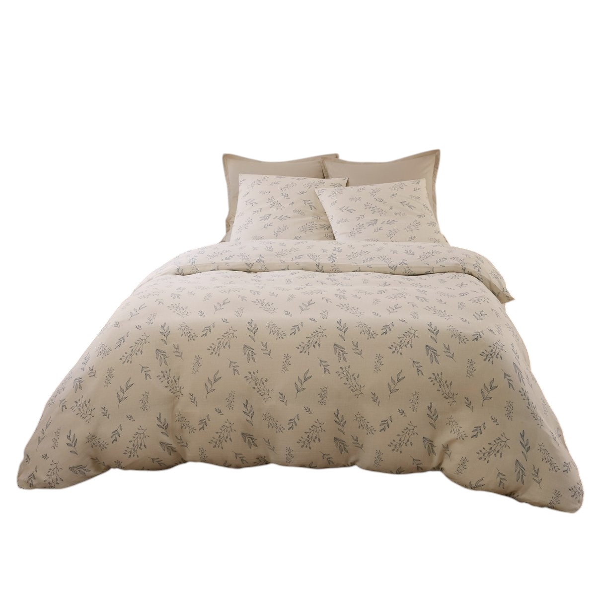 Housse de couette + taies gaze de coton Liveo beige, EDEN