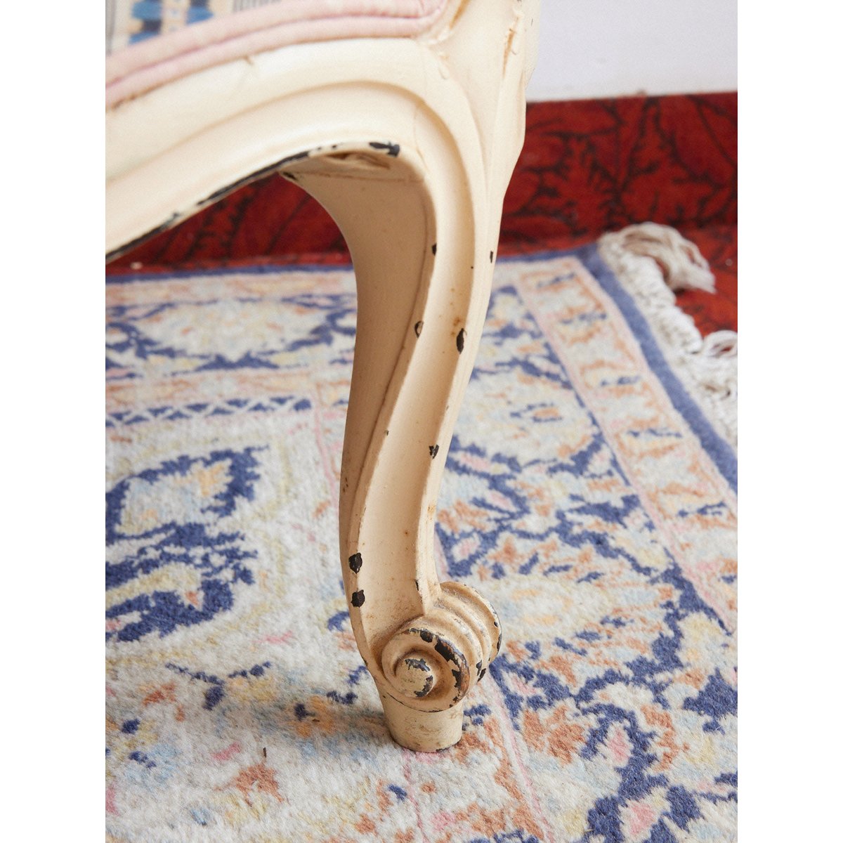 Banquette style Louis XVI en bois Martine N°164 - Bon état blanc, DEBONGOUT