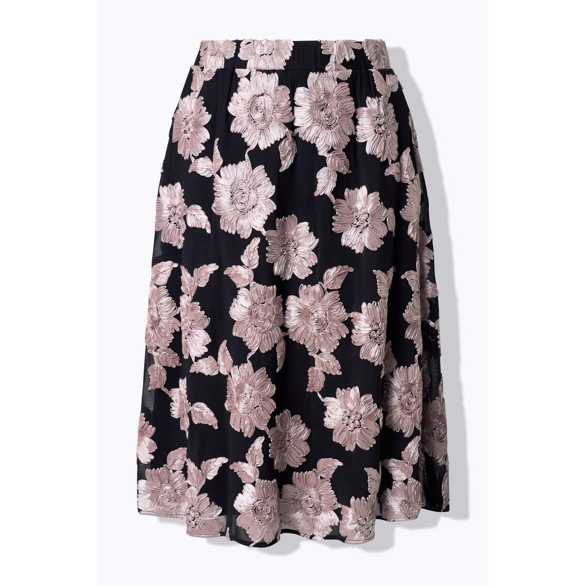 Jupe midi avec applications florales noir, ULLA POPKEN
