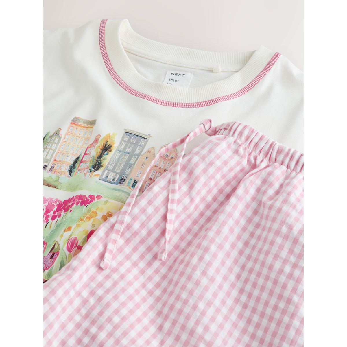 Pyjama manches courtes tissé rose amsterdam, NEXT