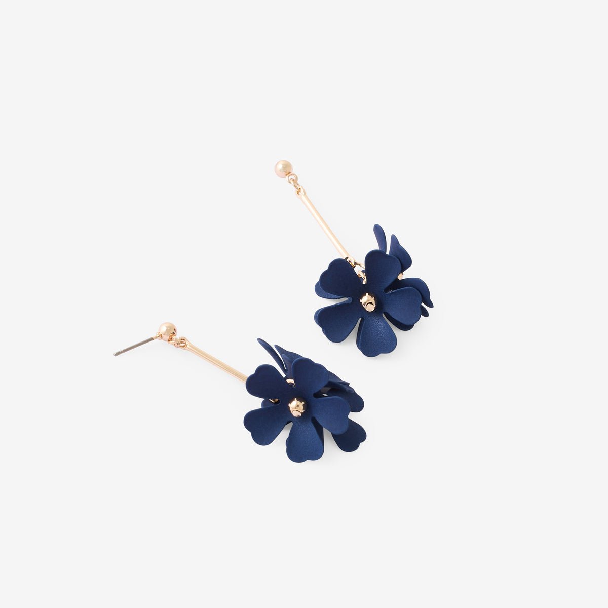 Boucles d'oreilles longues tige 3 fleurs bleues bleu, BALABOOSTE