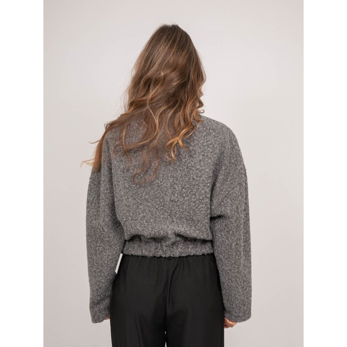 Blouson Court En Maille Poil Long Boutonné Uvina gris, DONA LISA