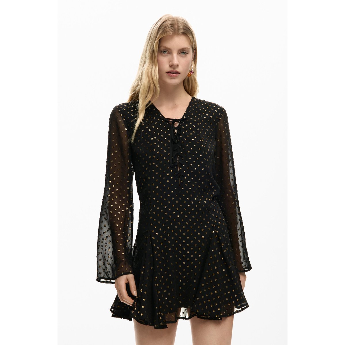 Robe courte en plumetis noir, DESIGUAL