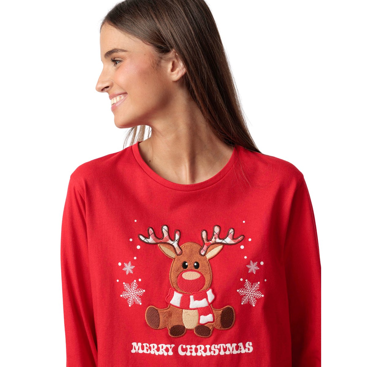 Pyjama pantalon top manches longues Reindeer rouge, ADMAS