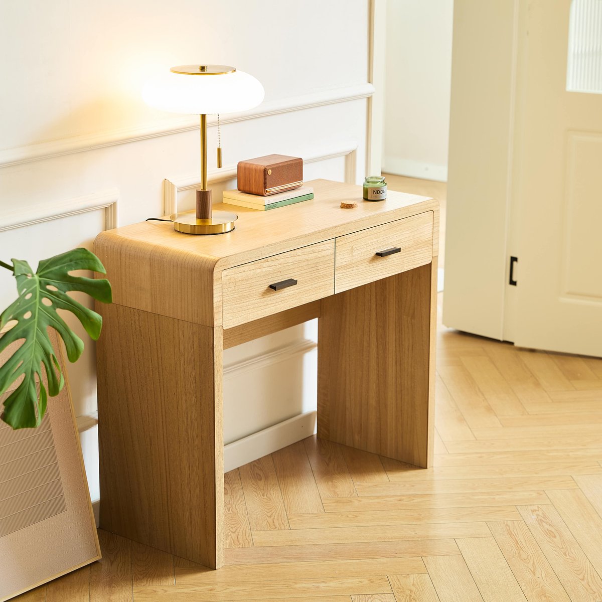 Console 2 tiroirs, bois, SKIVE bois naturel, NORDLYS
