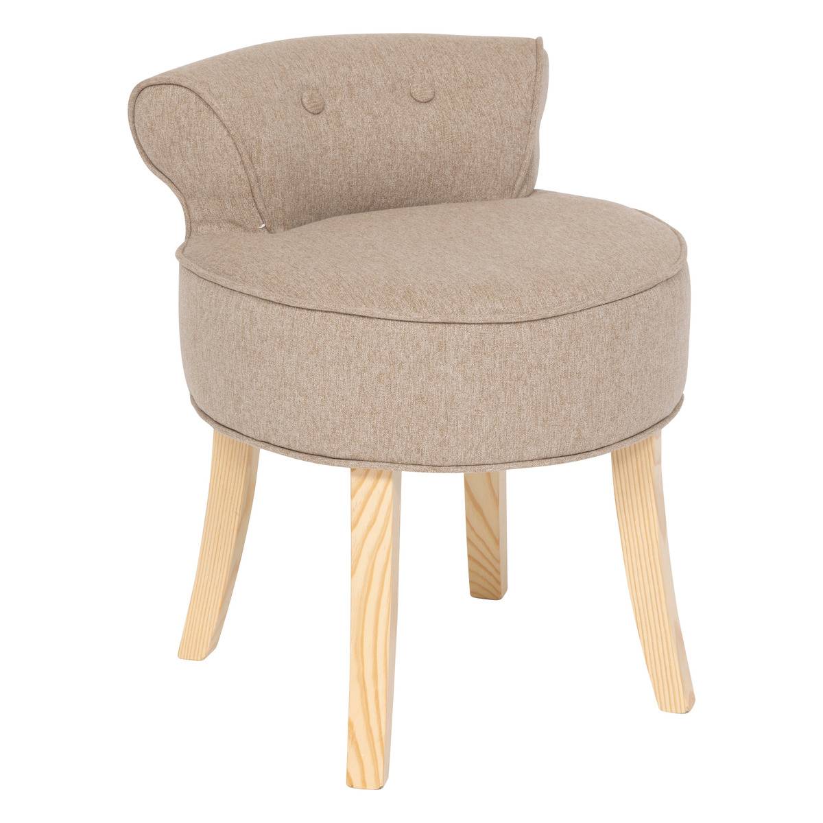 Tabouret dossier capitonné en tissu pieds pin FIRMIN beige, ATMOSPHERA