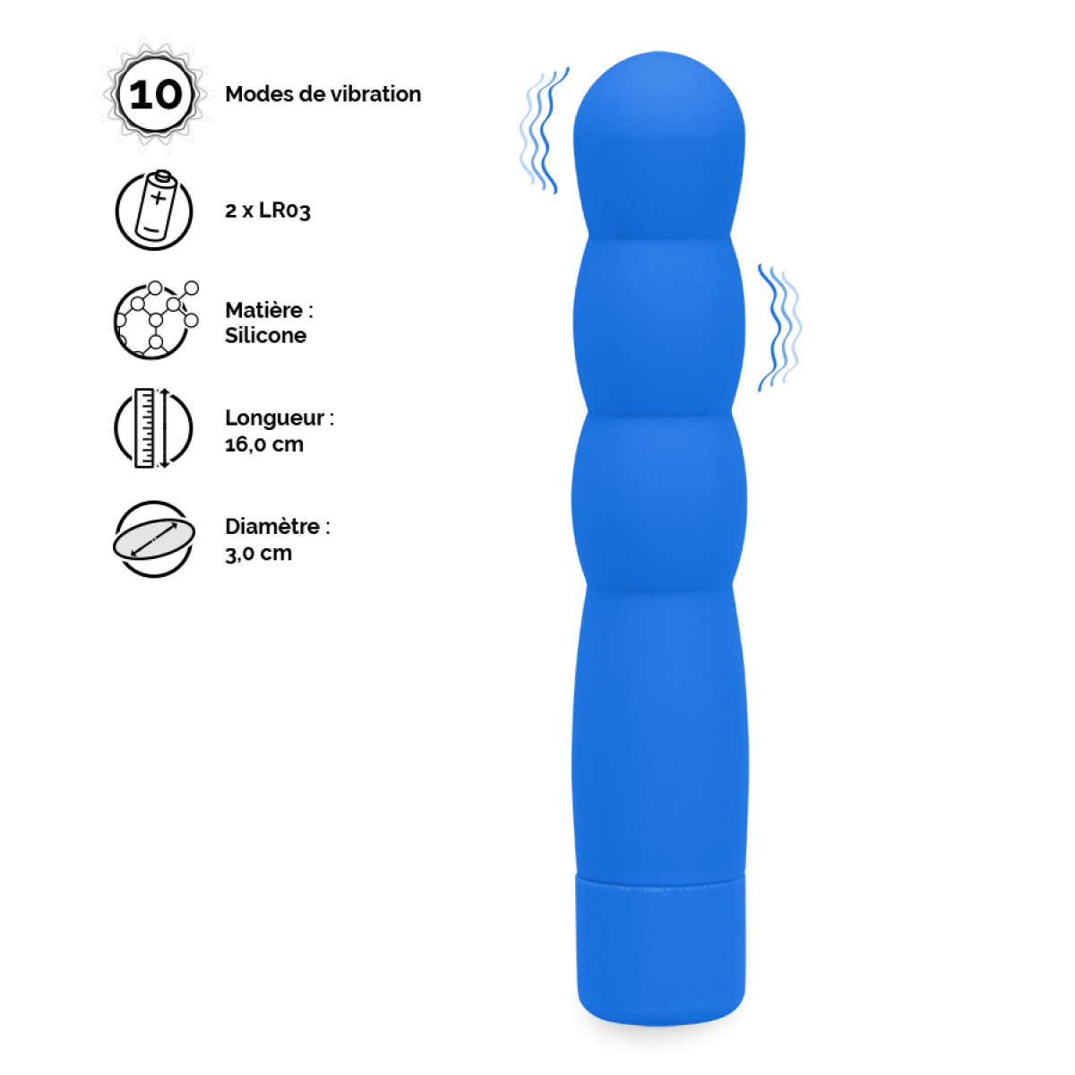 Vibromasseur puissant 10 modes Loopy bleu, LOVE AND VIBES