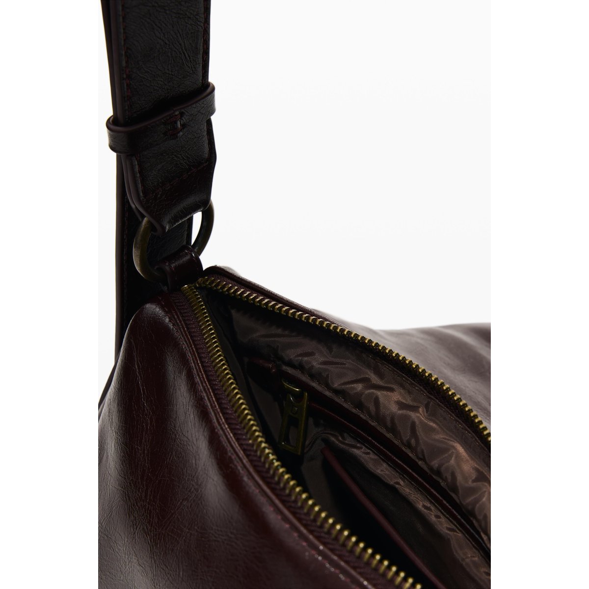 Petit sac bandoulière brillant marron, DESIGUAL