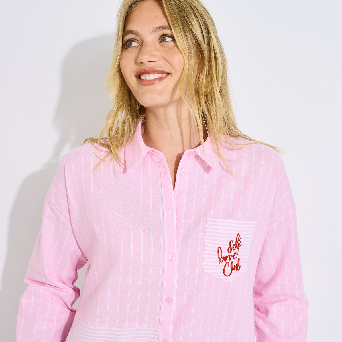 Chemise rayée broderie rose pink, GRAIN DE MALICE