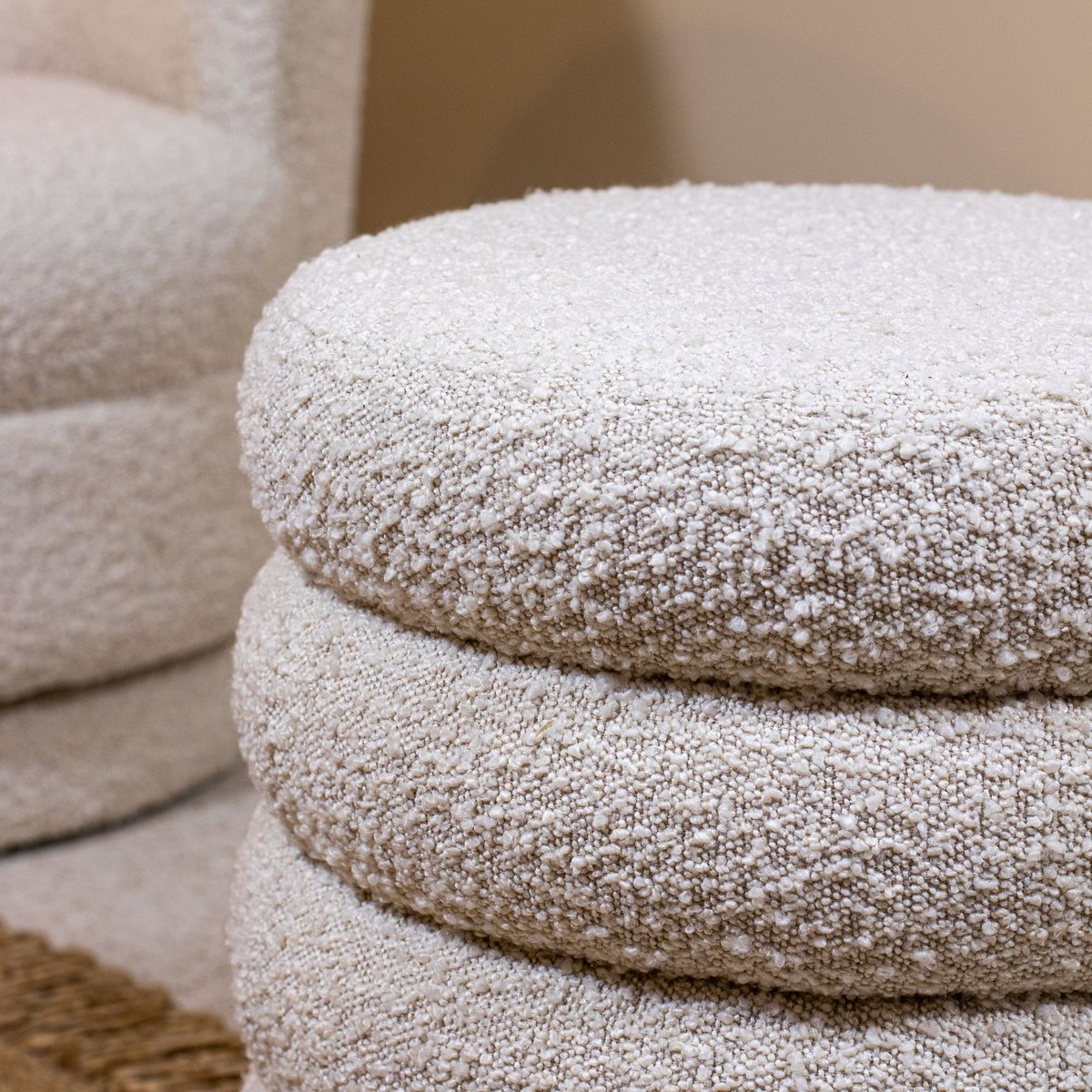 Pouf tissu en bouclette, LINUS beige, NOW'S HOME