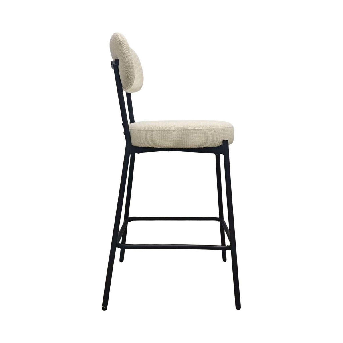 Chaises CELESTE îlot bar métal tissu velours côtelé H65cm blanc et noir, MOB IN