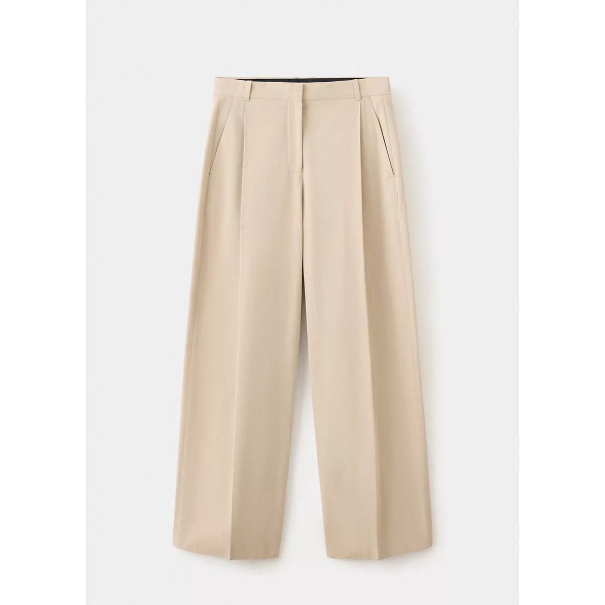 Pantalon droit à pinces en coton beige, MANGO