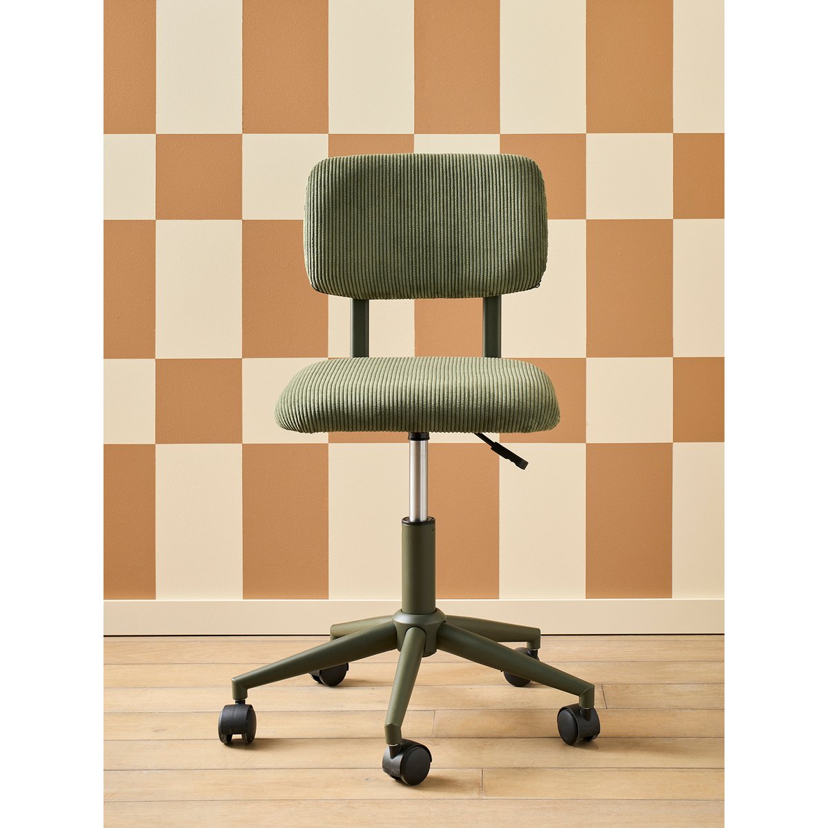 Chaise de bureau à roulettes en velours vert, VERTBAUDET