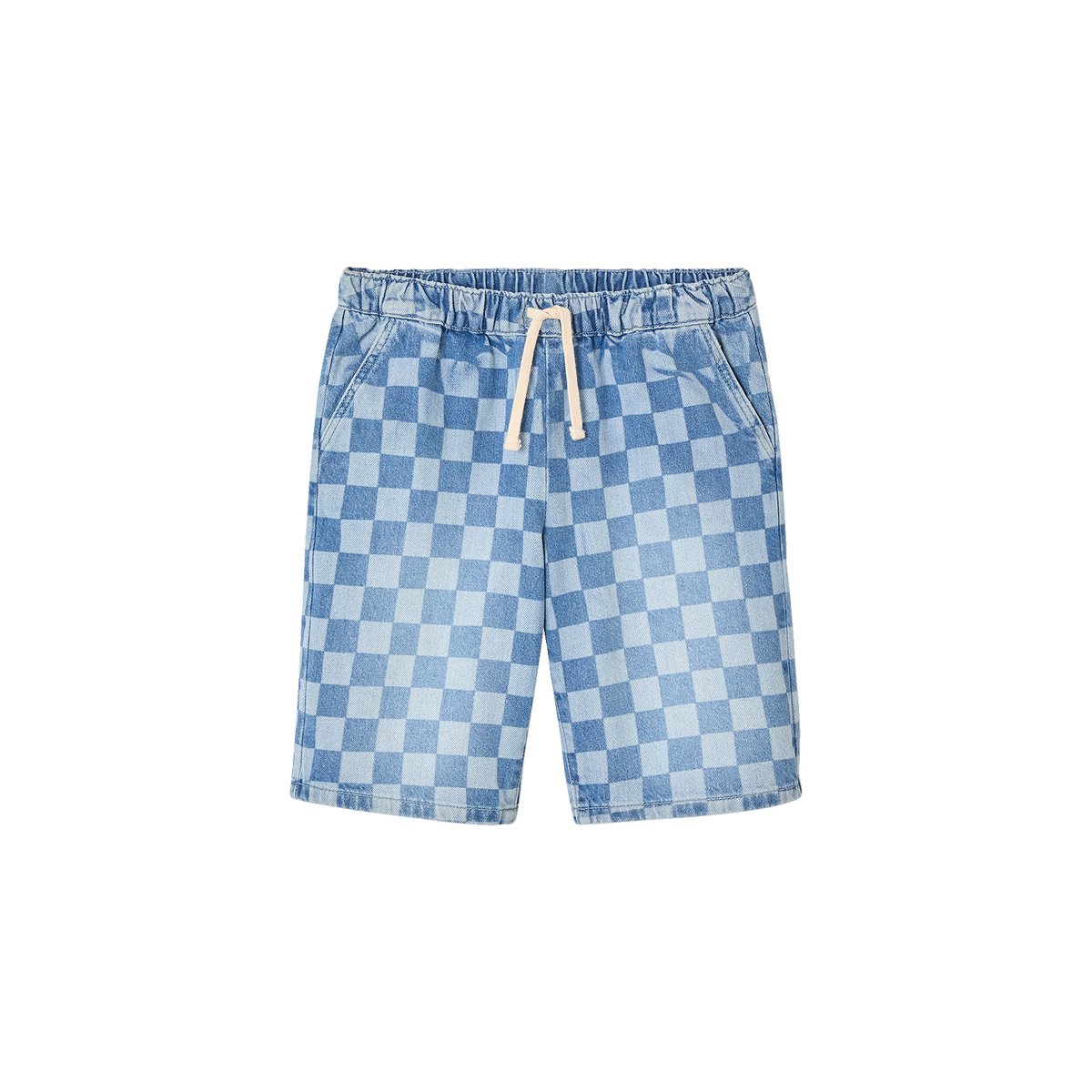 Bermuda motif damier forme loose denim bleached, JONEN