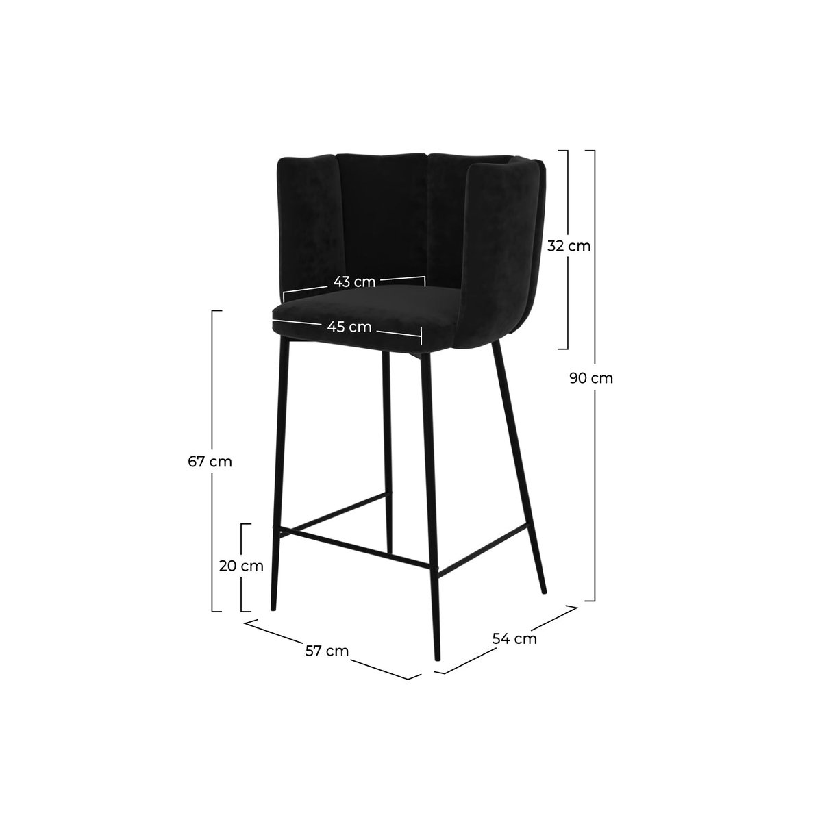 Lot de 2 chaises pour îlot central 67 cm en velours - ROSY noir, MAISON PAVANE