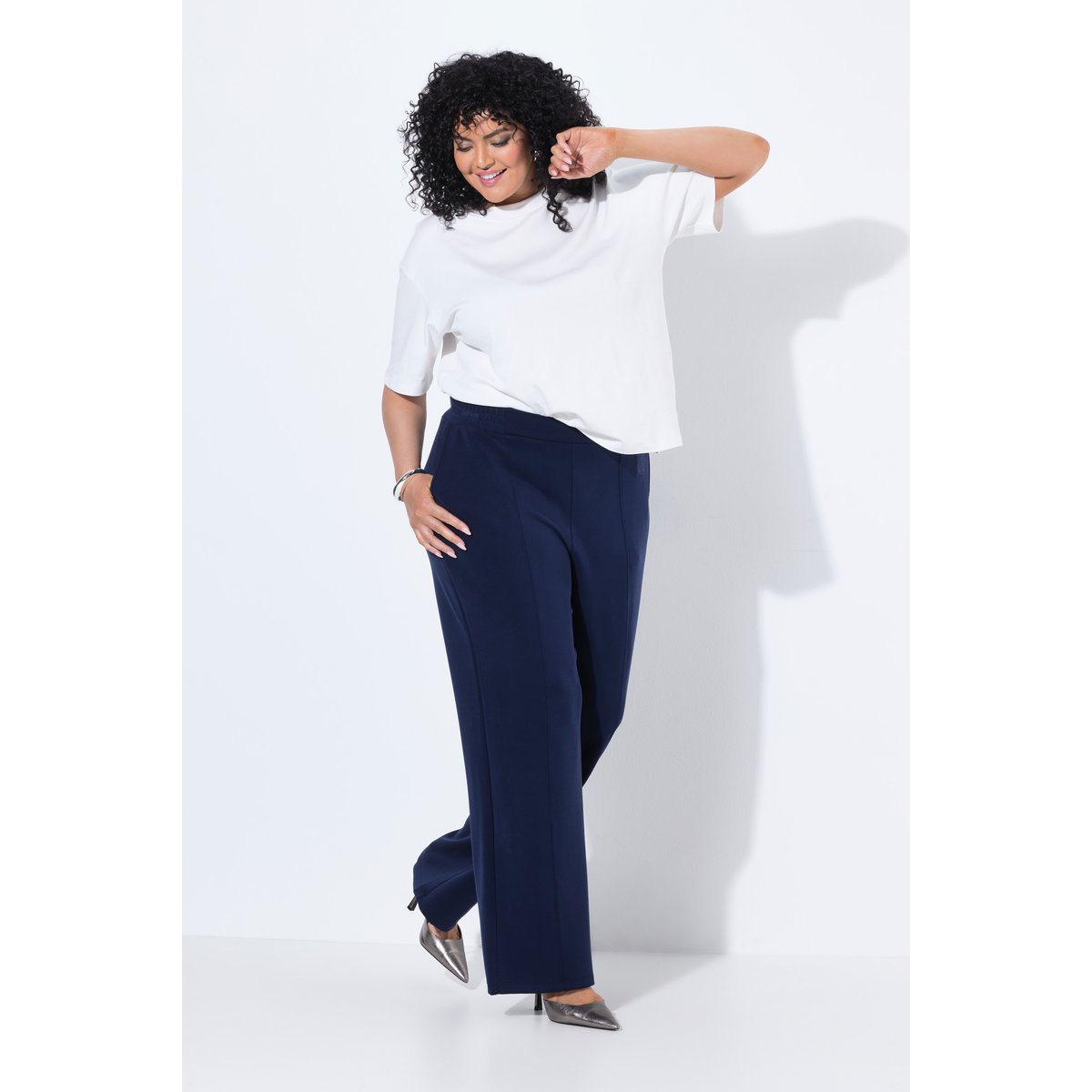 Pantalon en molleton, jambe large et droite marine, ULLA POPKEN