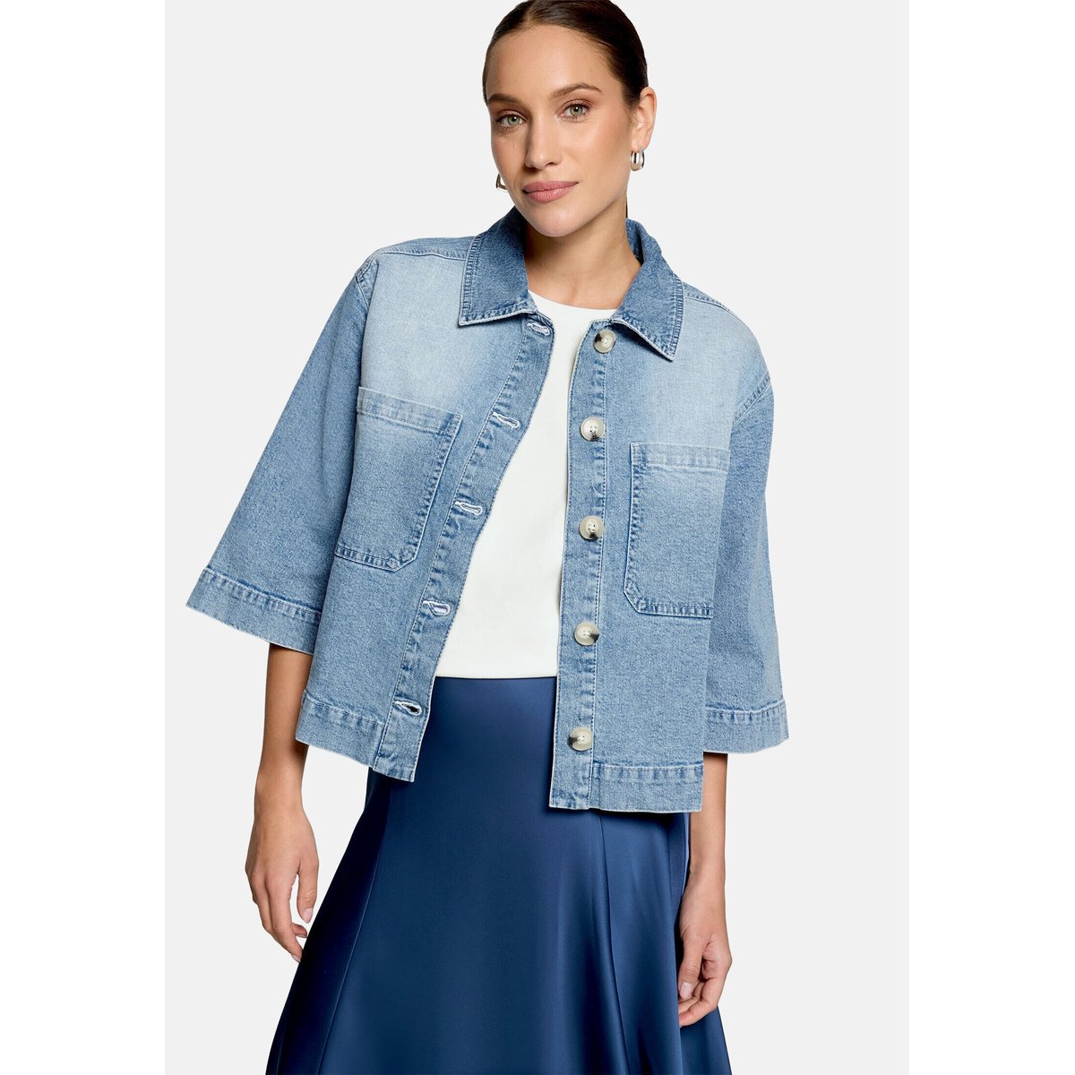Veste blazer d'aspect denim light blue denim, ZERO