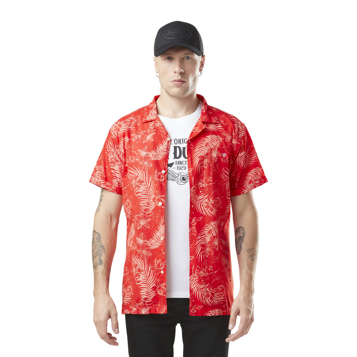 Chemise en coton Flower rouge/blanc, VON DUTCH