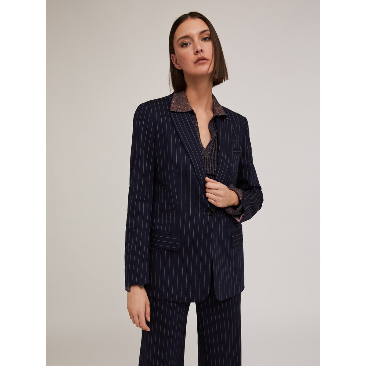 Blazer à simple boutonnage à rayures. bleu, MOTIVI