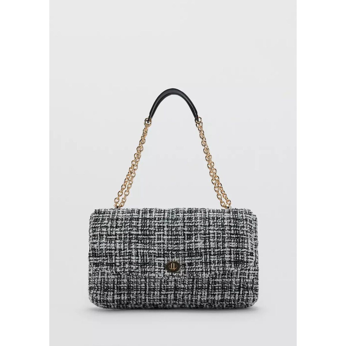 Grand sac en tweed noir, MANGO