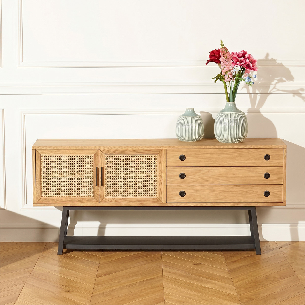 Buffet style scandinave en chêne 2 portes et 2 tiroirs LALALA beige, ROBIN DES BOIS