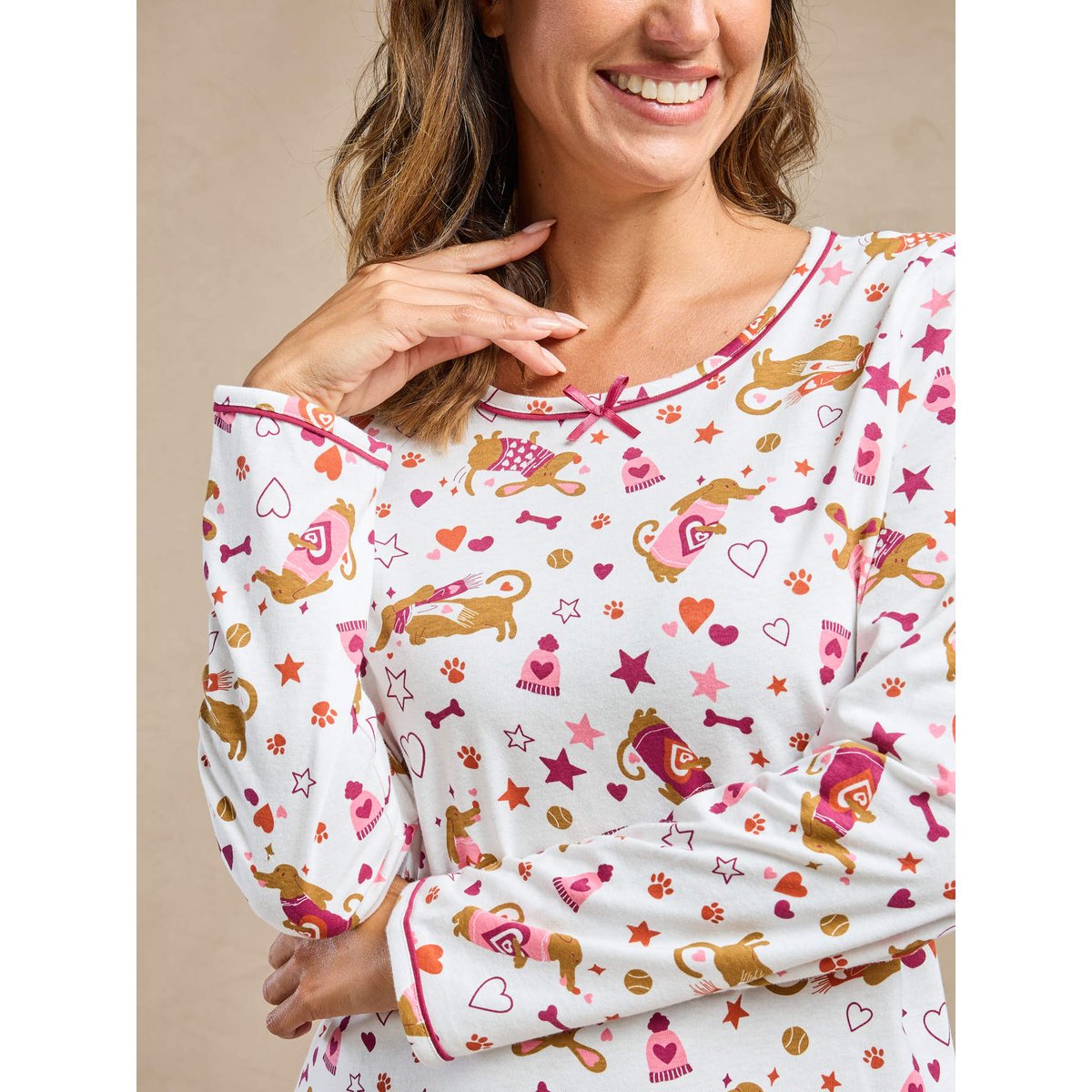 Lot de 2 chemises de nuit imp. blanc + rouge, DAXON