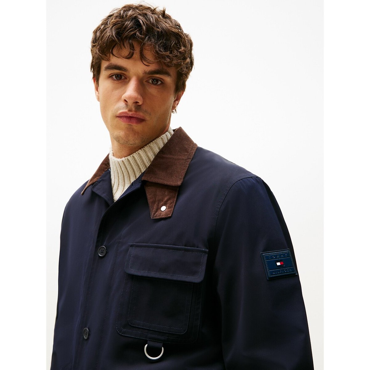 Veste style barn jacket à col contrasté bleu marine, TOMMY HILFIGER