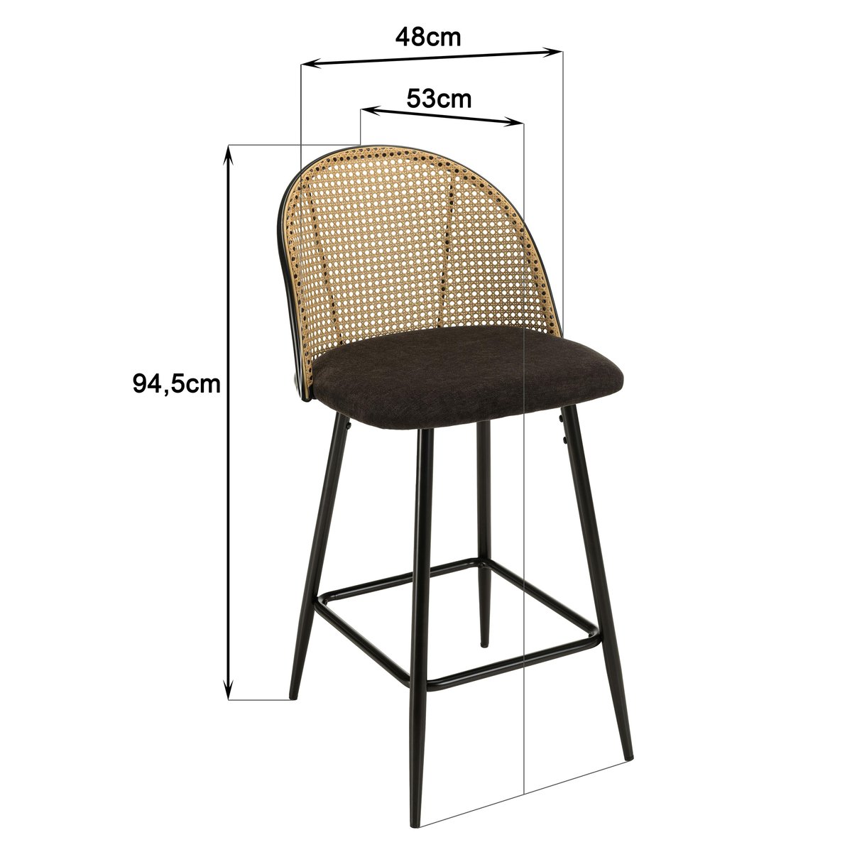 Lot de 2 tabourets d'ilot assise tissu noir dossier effet cannage TIM beige, PIER IMPORT