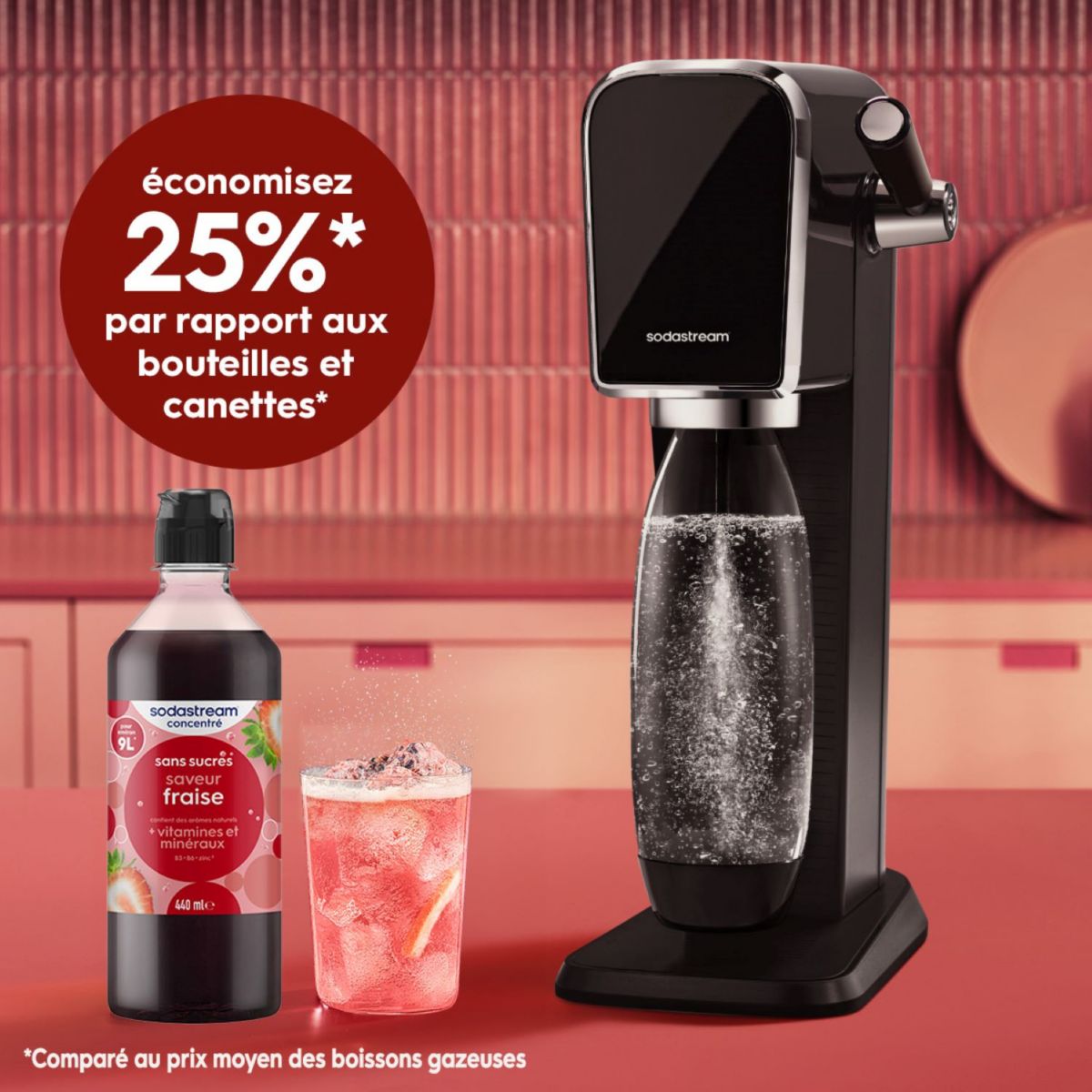 Concentré saveur FRAISE sans sucres 440 ml couleur unique, SODASTREAM