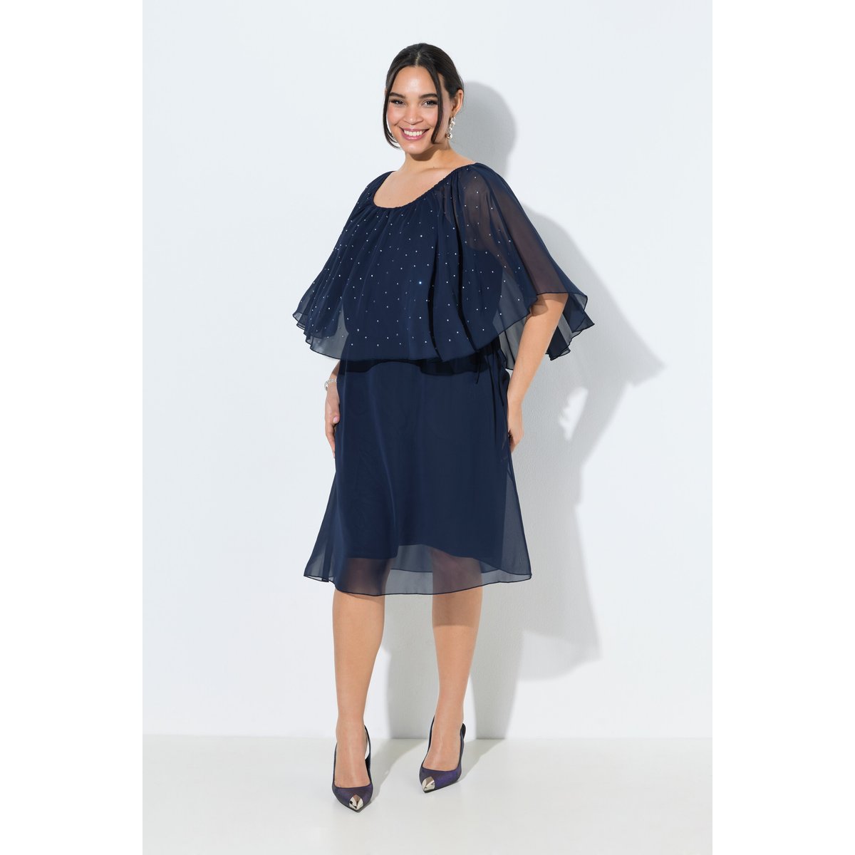 Robe avec voile en mousseline marine, ULLA POPKEN