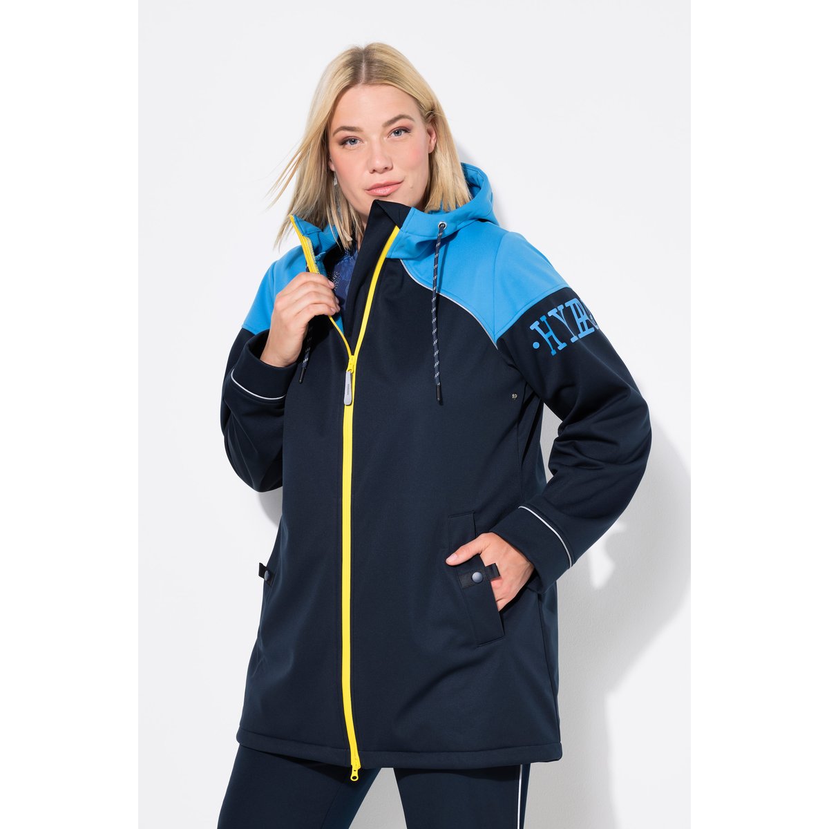Veste longue softshell, tissu déperlant marine, ULLA POPKEN