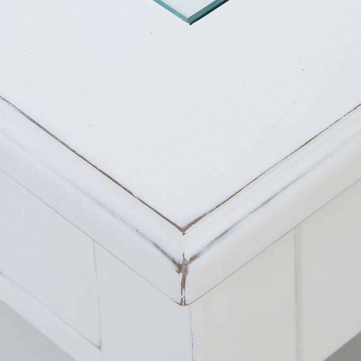 Table basse carrée plateau vitré - RHODE blanc, INTERIOR'S