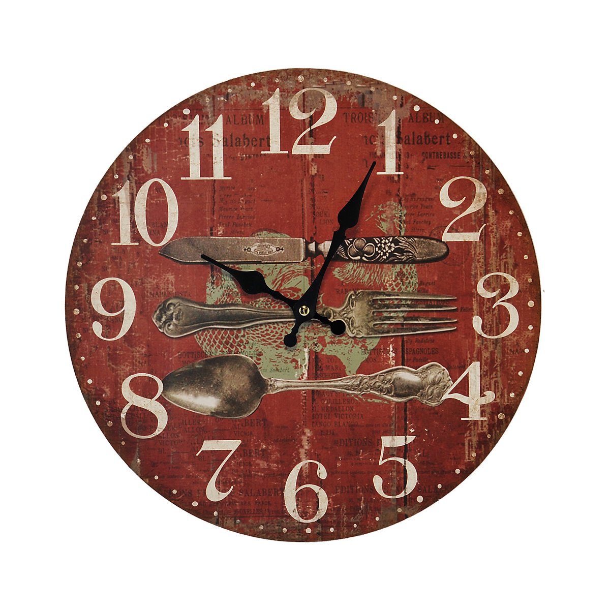 Horloge vintage couverts 34cm rouge, EMDE