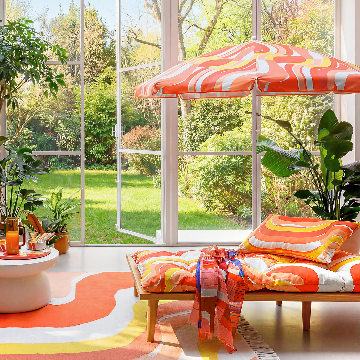 Matelas de sol d'extérieur, 120 x 60 cm, imprimé géométrique, SONGE orange, MAPOÉSIE X LA REDOUTE INTÉRIEURS